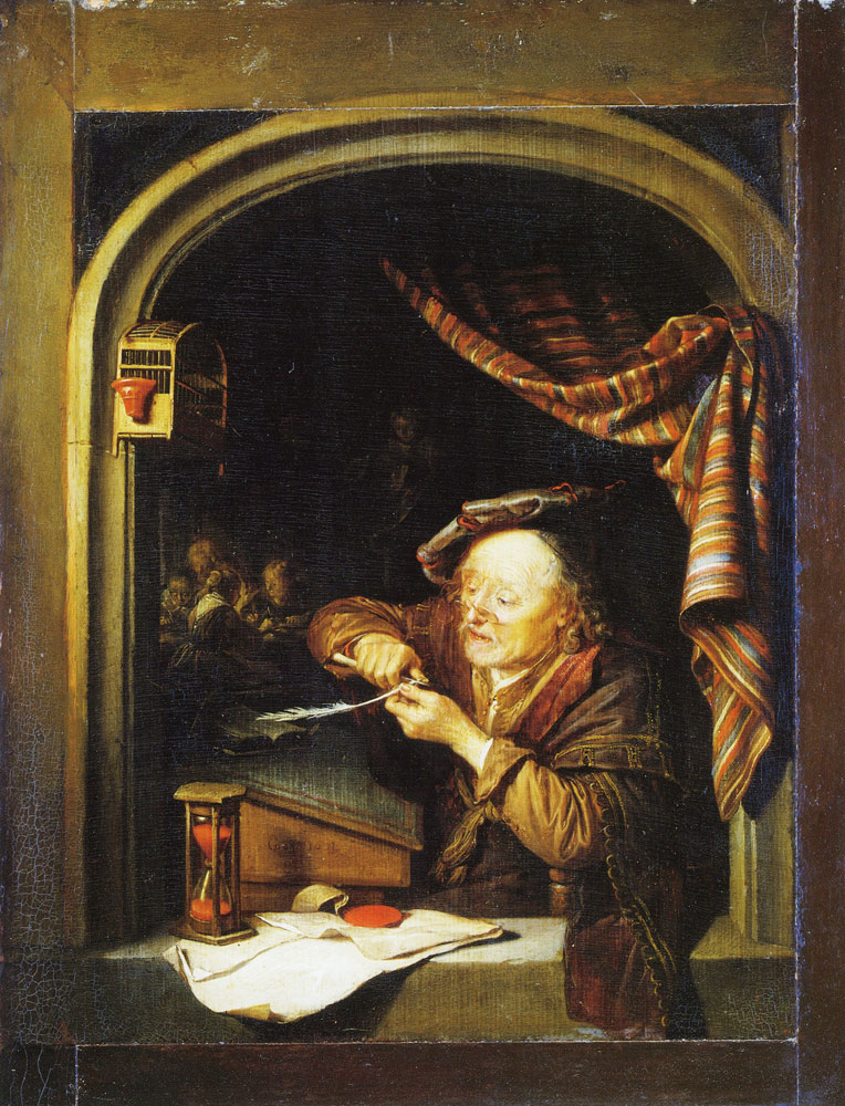 Gerard Dou - An Old Schoolmaster Cutting his Pen