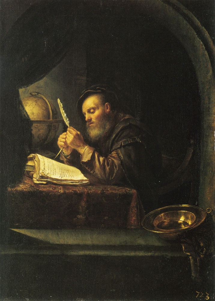 Frans van Mieris the Elder - An Old Scholar Cutting his Pen