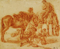 Philips Wouwerman Men with horses and dogs