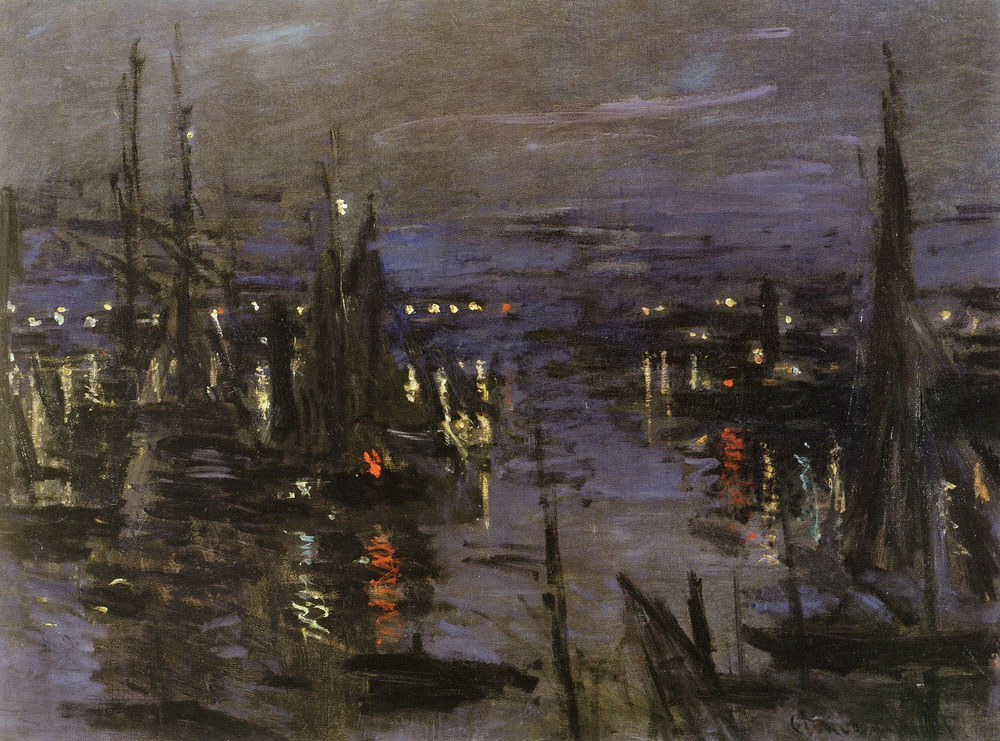 Claude Monet - Harbor at Le Havre at night