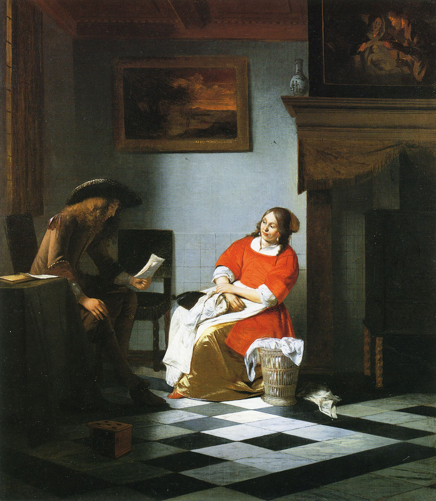 Pieter de Hooch - A Man Reading a Letter to a Woman