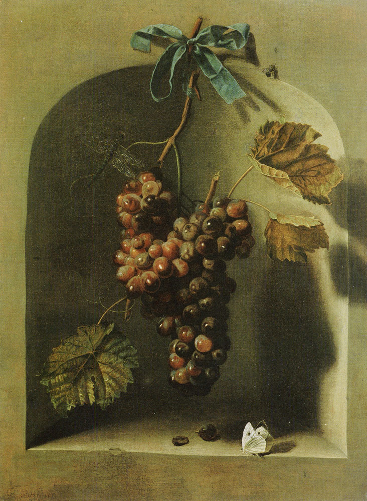 Barend van der Meer - Bunch of grapes hanging in front of a niche
