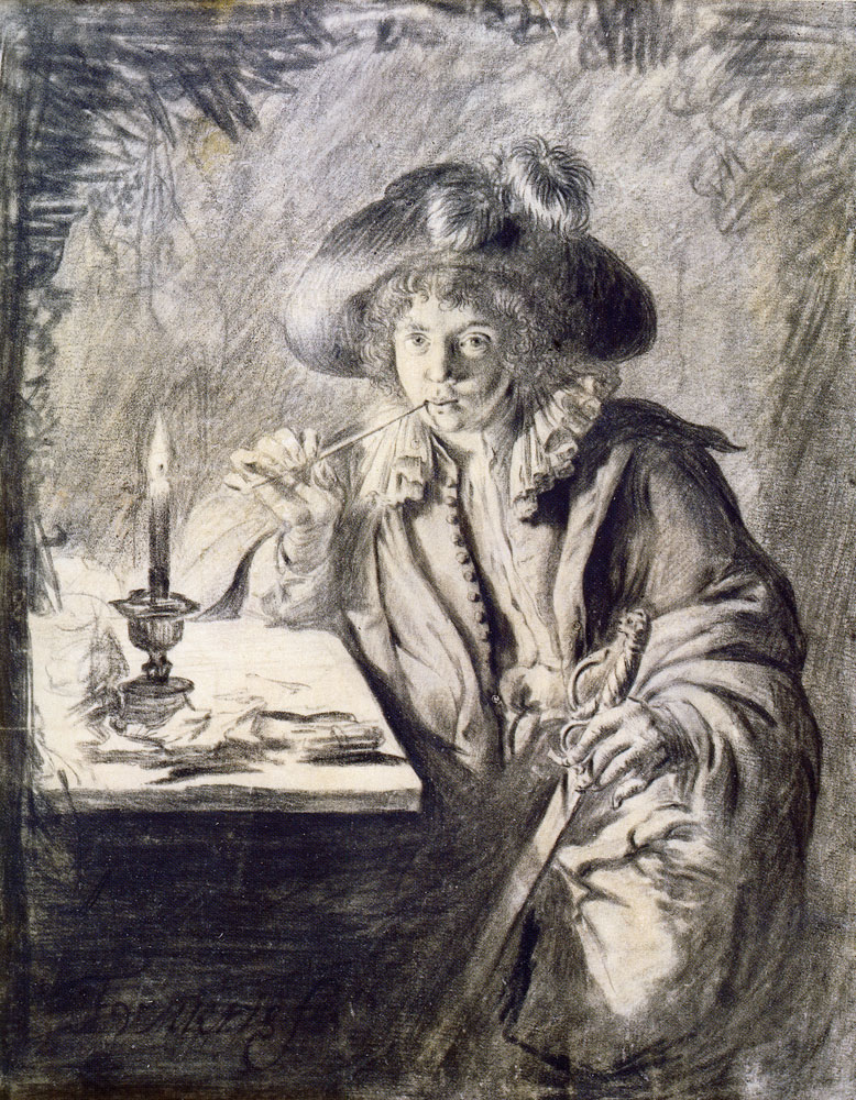 Frans van Mieris the Elder - A young man smoking a pipe