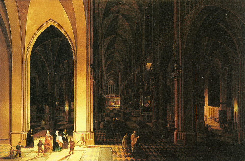 Peter Neeffs - Interior of a church at night