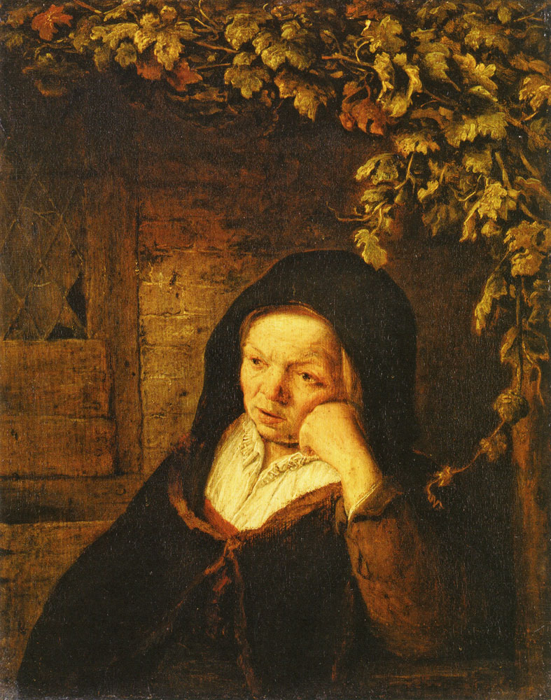 Adriaen van Ostade - Old Woman Seated under a Vine Pergola