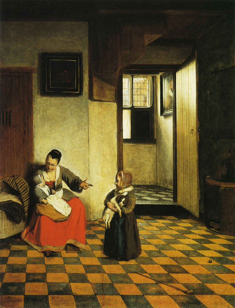 Pieter de Hooch - A Woman with a Baby in her Lap and a Small Child
