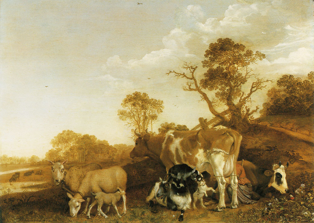 Paulus Potter - Landscape with cattle and milkmaid