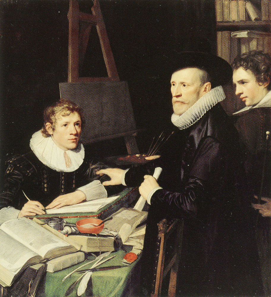 Jan van Ravesteyn - Portrait of Pieter van Veen with his Son and Secretary
