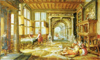 Paul Vredeman de Vries and David Vinckboons Interior with People making Music and Playing Tric-Trac
