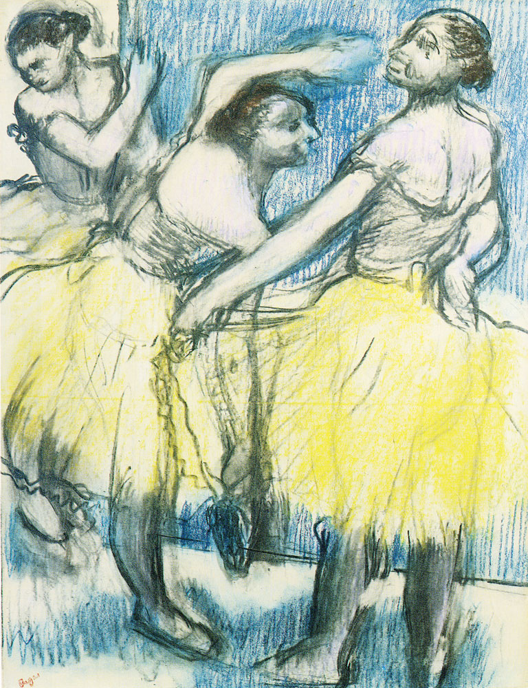 Edgar Degas - Three dancers in yellow skirts