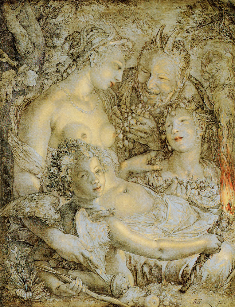 Hendrick Goltzius - Venus and Cupid with Two Satyrs