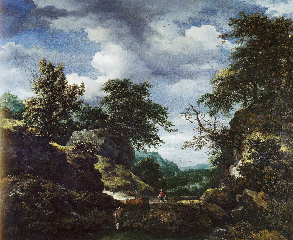 Jacob van Ruisdael - Hilly Wooded Landscape with Castle