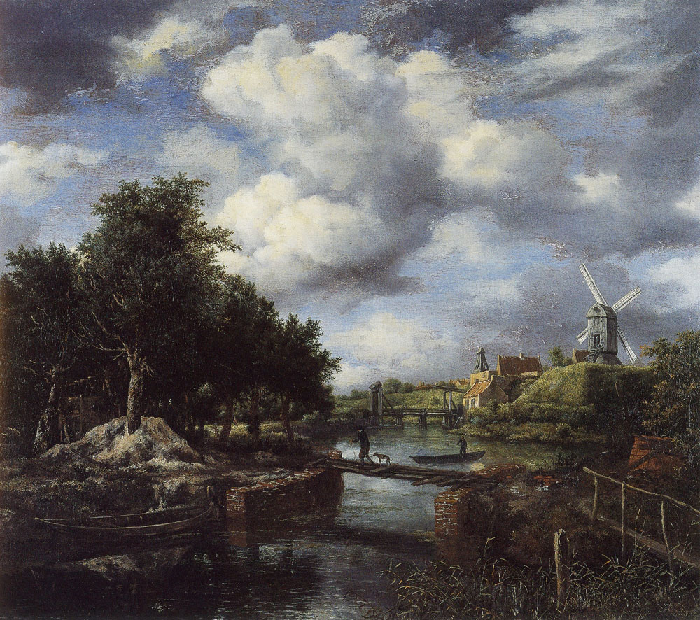 Jacob van Ruisdael - Landscape with a Windmill Near a Town Moat