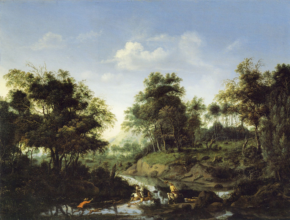 Jan van der Heyden - Forest Landscape with Deer Hunt