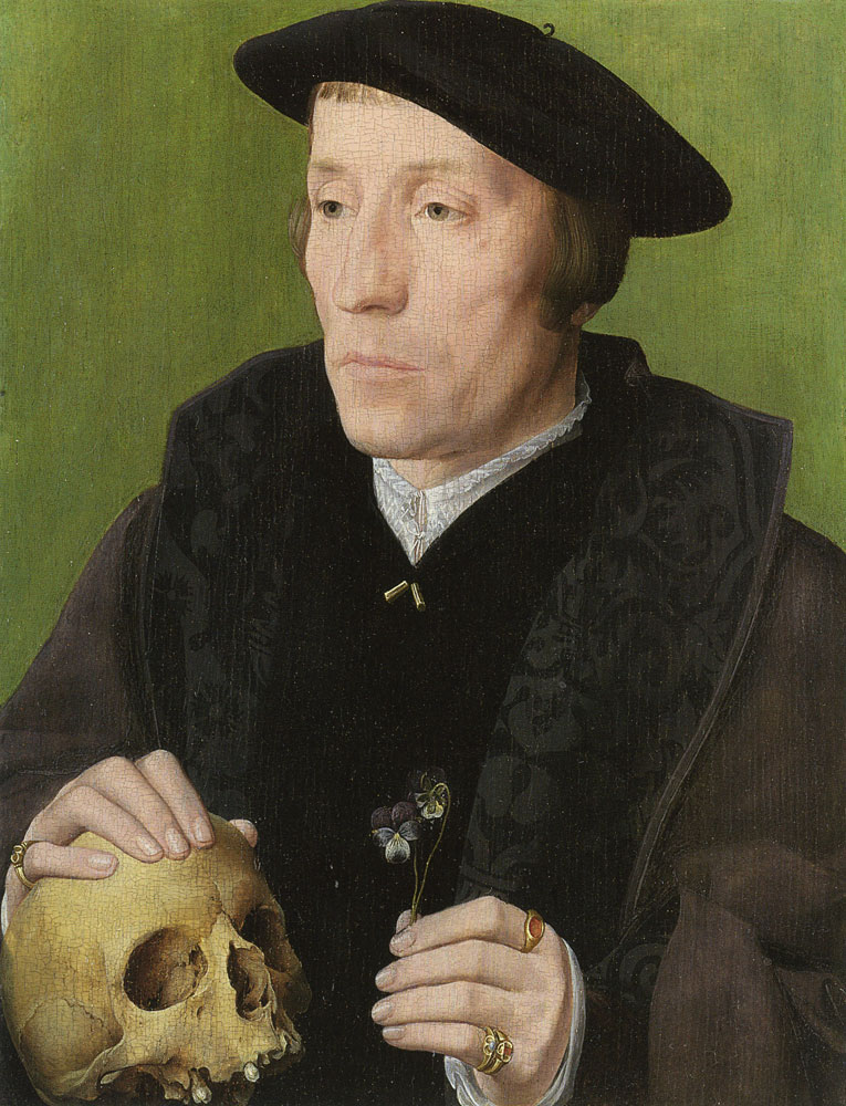 Follower of Jan van Scorel - A Man with a Pansy and a Skull