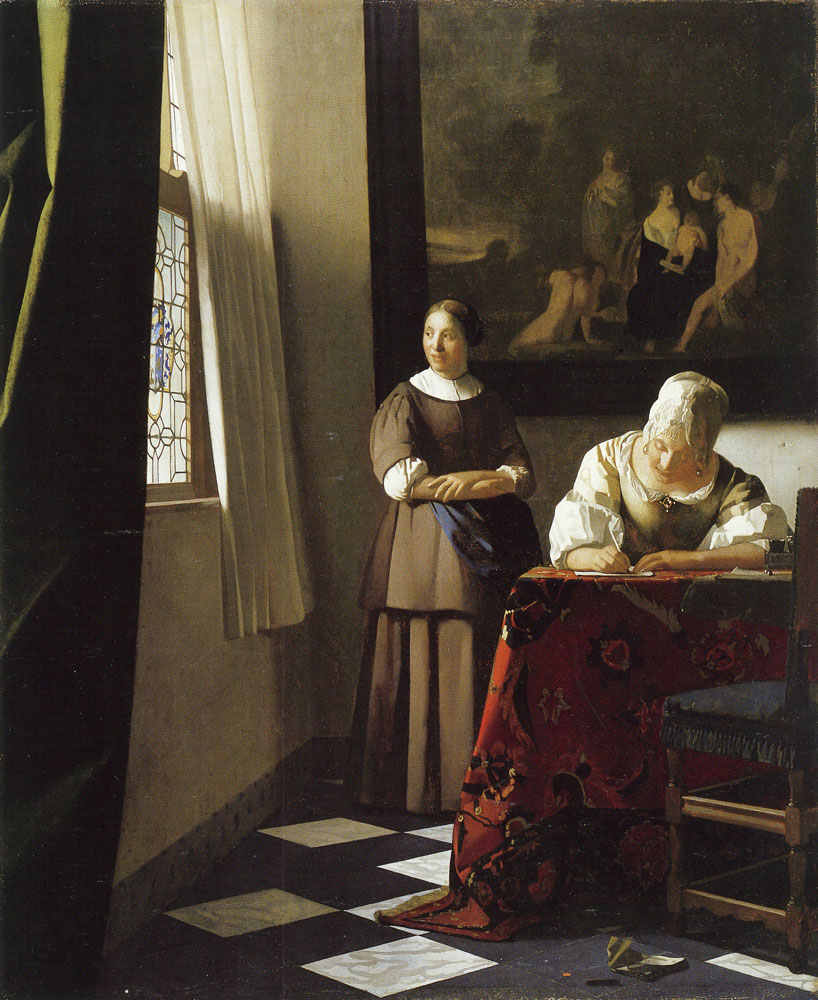 Johannes Vermeer - Lady writing a letter with her maid