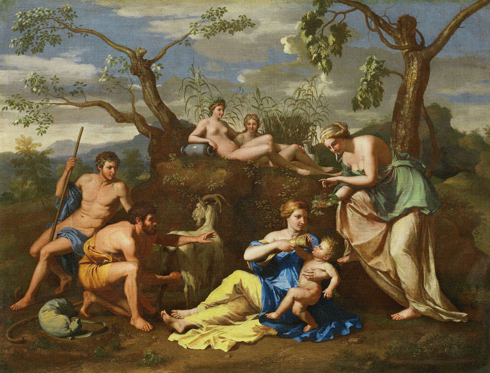 Follower of Nicolas Poussin - Nymphs Feeding the Child Jupiter
