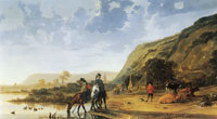 Aelbert Cuyp River landscape with two horsemen