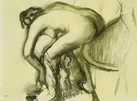 Edgar Degas Nude on the edge of the bath drying her legs