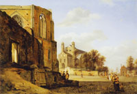 Jan van der Heyden View of a City Square with Weidenbach Cloister and St. Pantaleon, Cologne