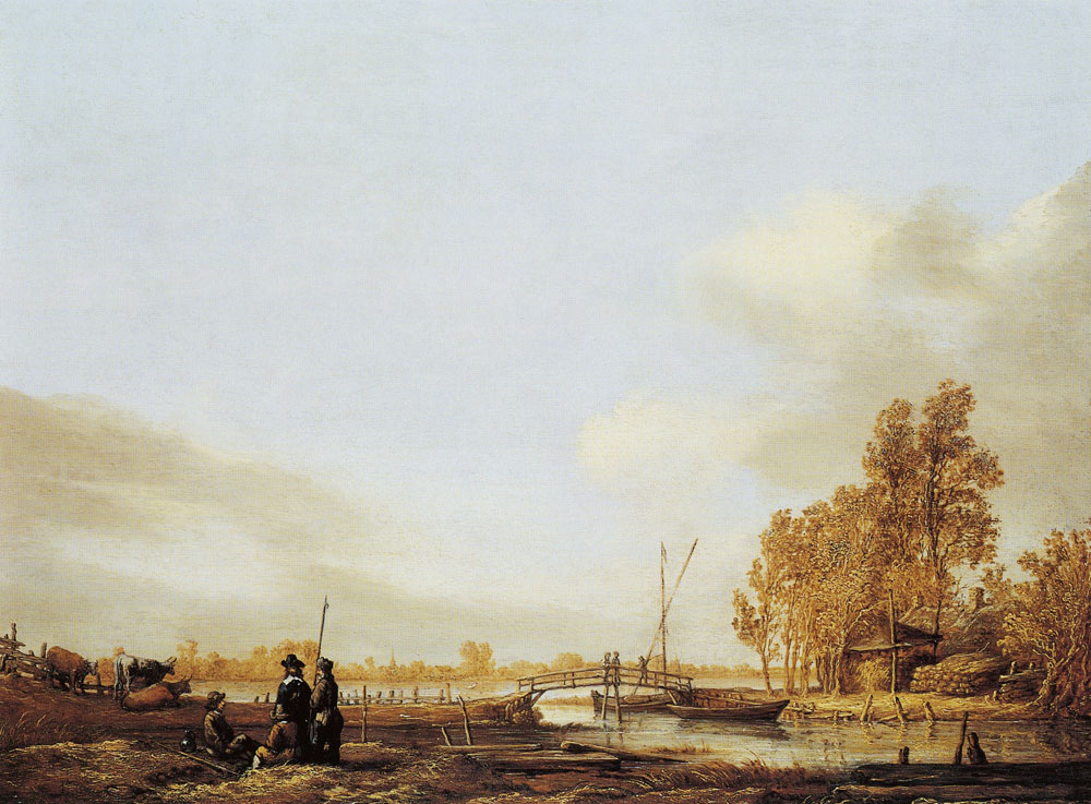 Aelbert Cuyp - River landscape with bridge
