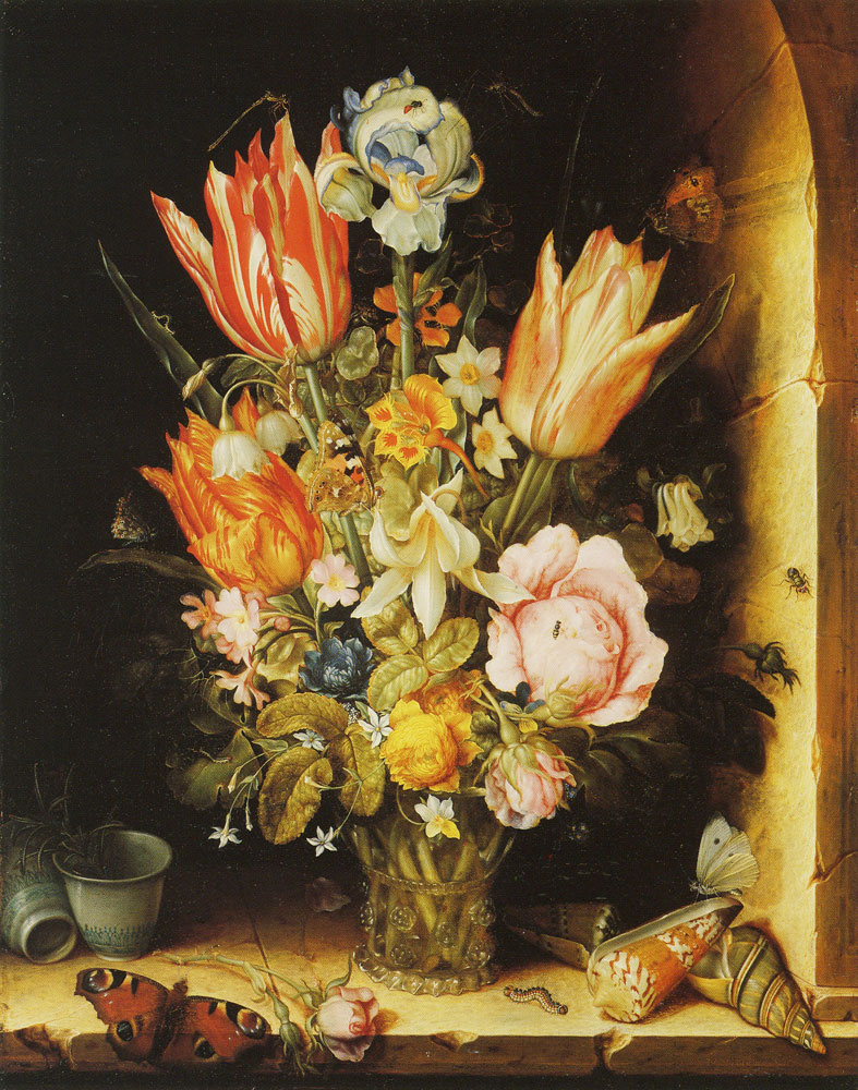 Christoffel van den Berghe - Vase of Flowers in a Stone Niche