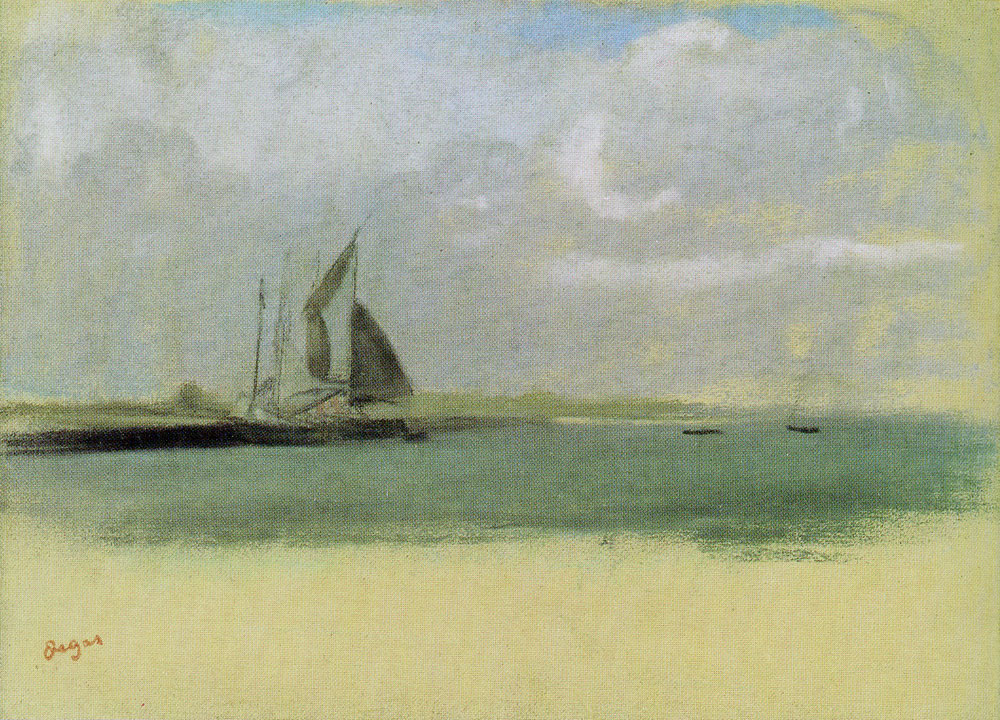 Edgar Degas - Fishing boats moored at the entrance to a port