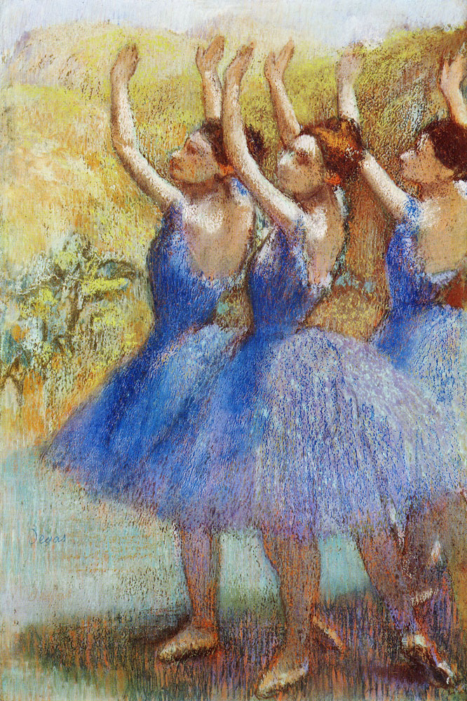 Edgar Degas - Three dancers in purple skirts