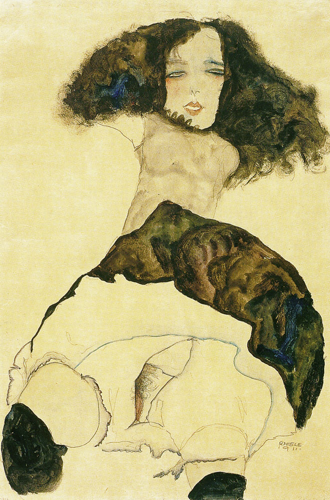Egon Schiele - Girl with Black Hair