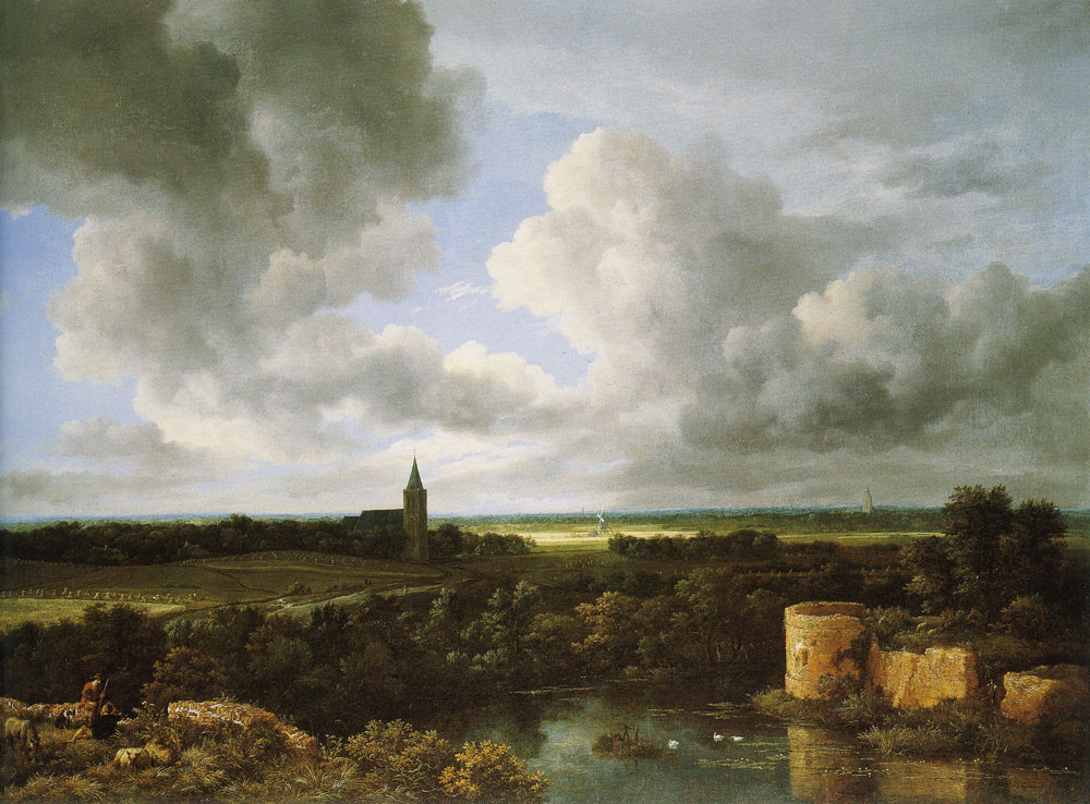 Jacob van Ruisdael - Extensive Landscape with a Ruined Castle and a Village Church