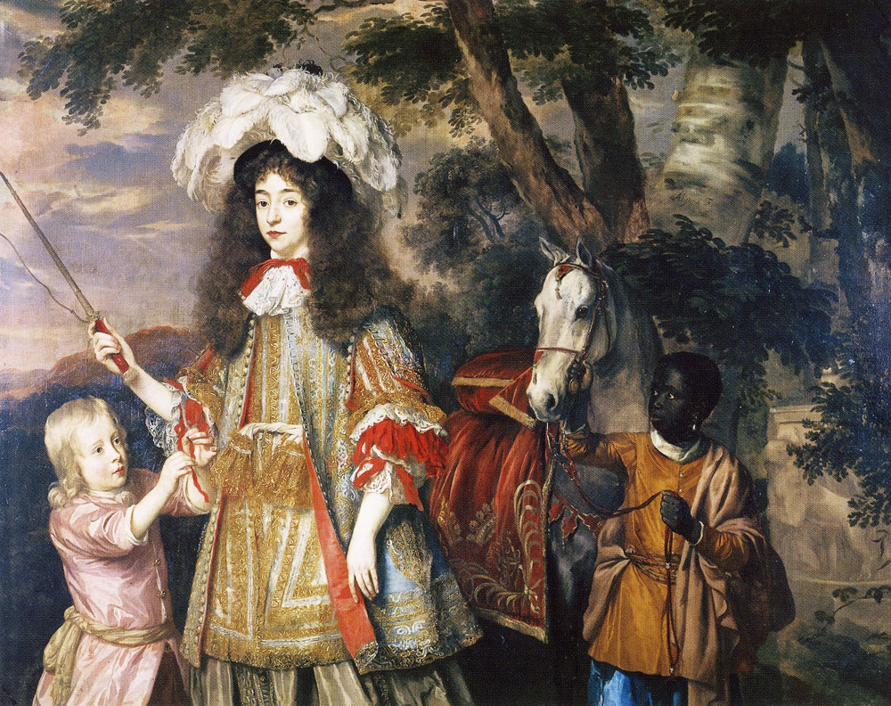 Jan Mijtens - Portrait of Maria, Princess of Orange, with Hendrik van Zuijlestein and a servant