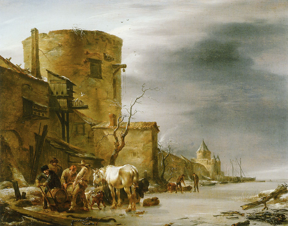 Nicolaes Berchem - Frozen Gracht outside the Citywalls