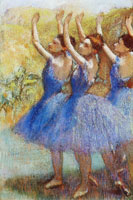 Edgar Degas Three dancers in purple skirts