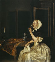 Gerard ter Borch Lady drinking while holding a letter
