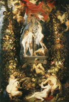 Jan Brueghel the Elder and Peter Paul Rubens Fruit Garland with Nature Adorned by the Graces