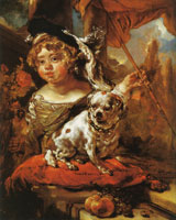 Jan van Noordt Boy with a Falcon and a Dog