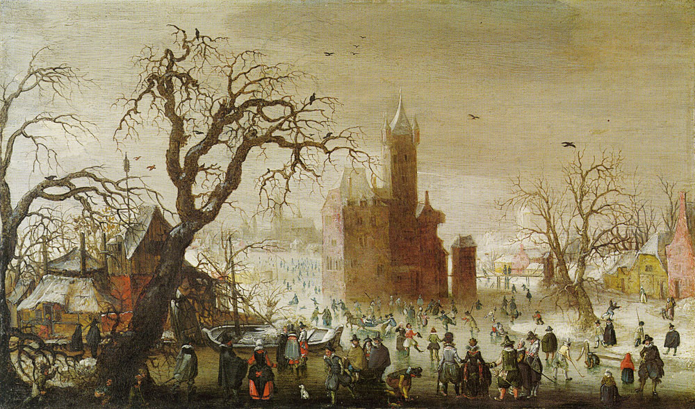 Christoffel van den Berghe - A Winter Landscape with Ice Skaters and an Imaginary Castle