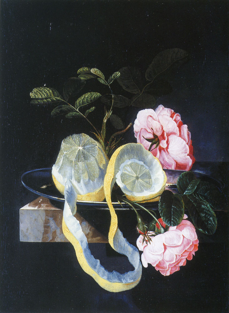 Cornelis Kick - Still Life with a Lemon and Pink Roses