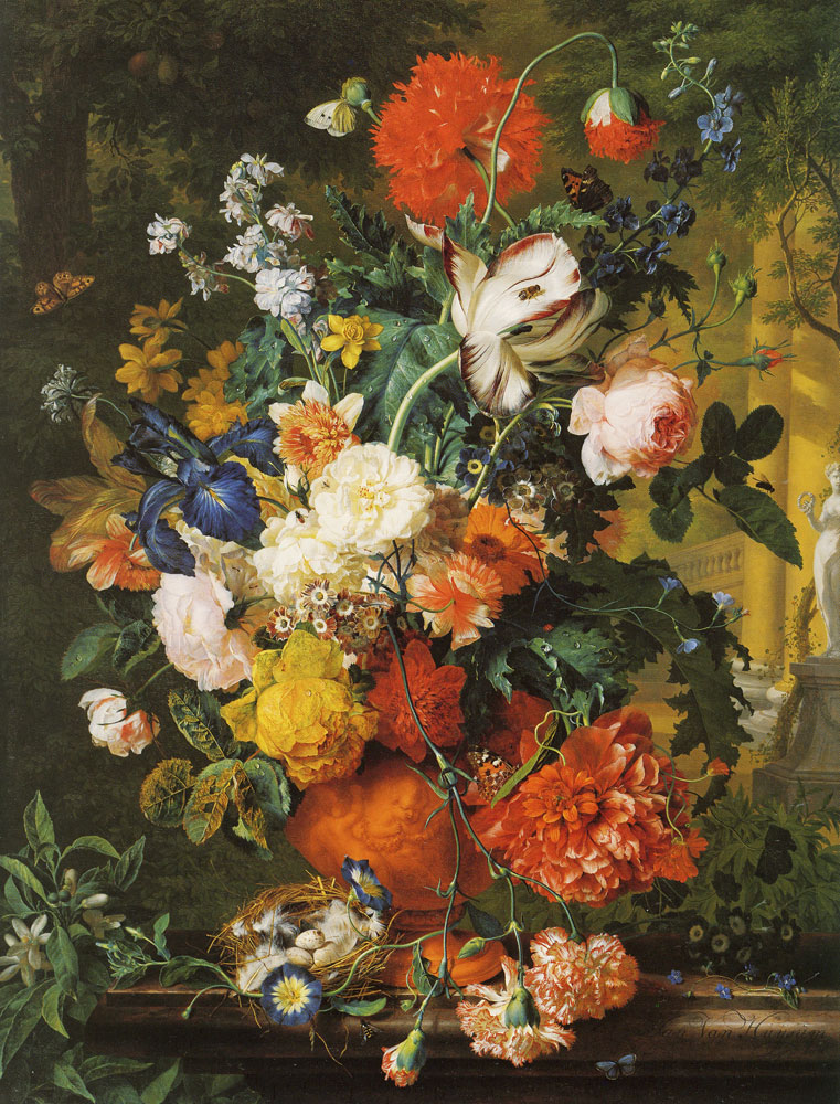 Jan van Huysum - Vase of Flowers on a Garden Ledge