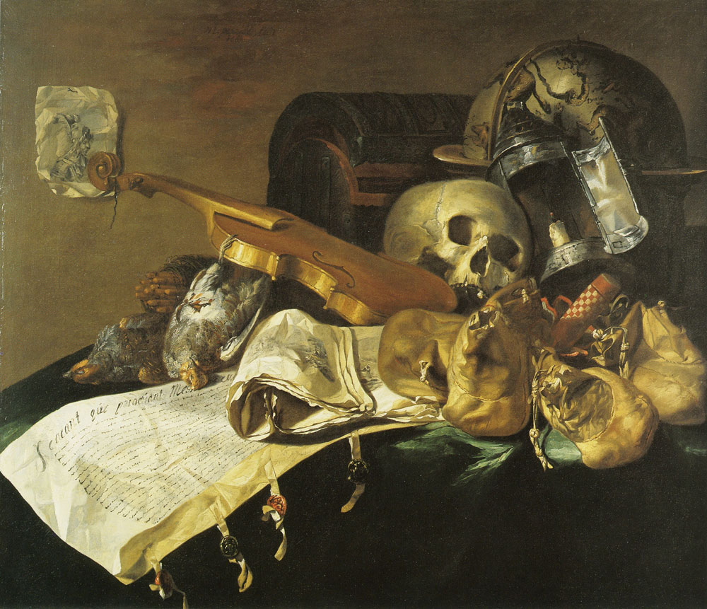 N. Le Peschier - Skull, Money Bags, and Documents