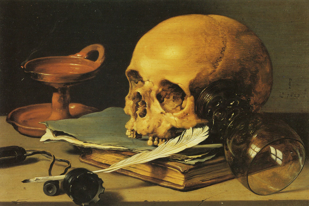 Pieter Claesz. - Skull, Lamp, Book, and Pen