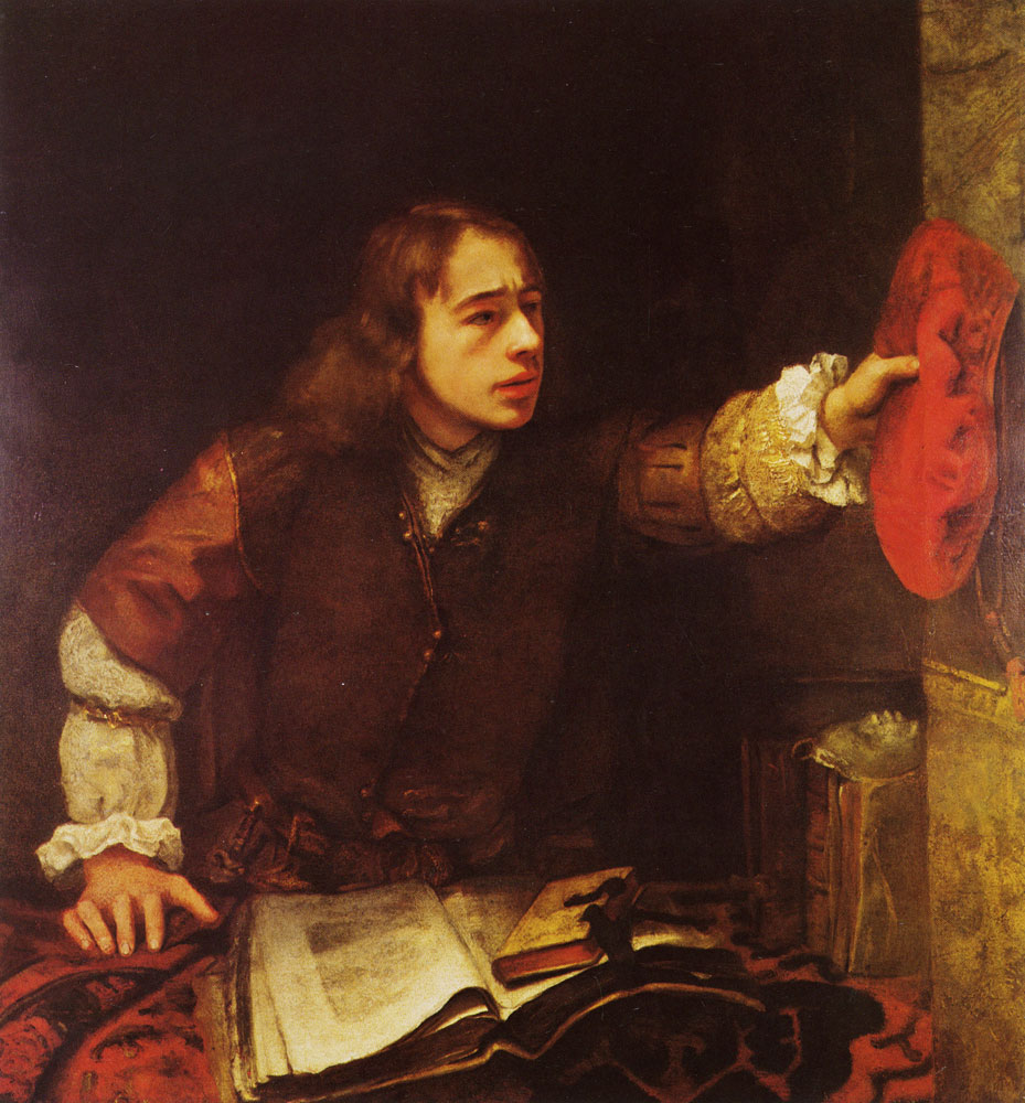 Attributed to Samuel van Hoogstraten - Young Man with Books Reaching for a Red Beret