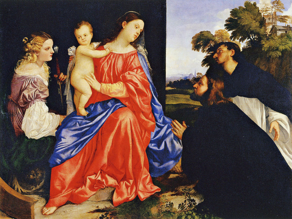 Titian - Virgin and Child with Saint Catherine, Saint Dominic, and a donor