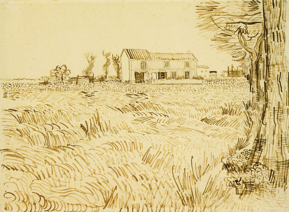 Vincent van Gogh - Farmhouse with Wheat Field Along a Road