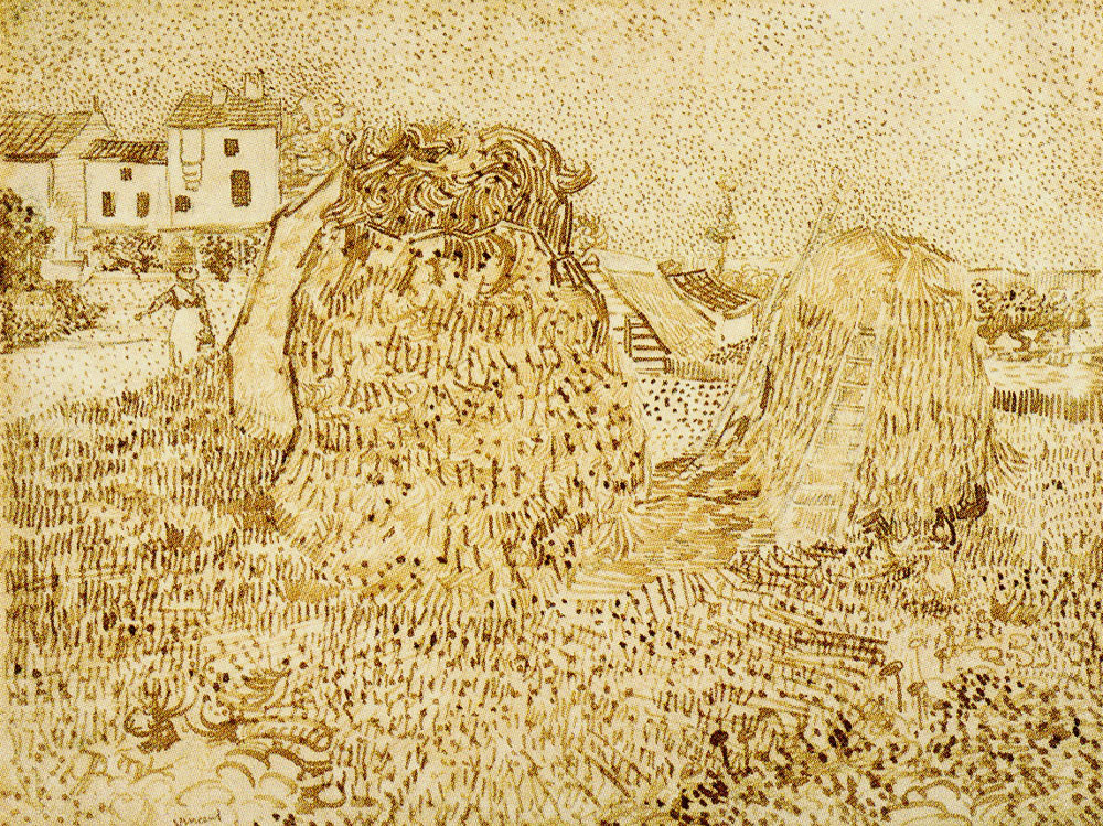 Vincent van Gogh - Haystacks near a Farm