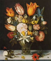 Ambrosius Bosschaert Flowers in a Glass