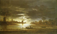 Anthonie van Borssom Moon Landscape with Fishermen