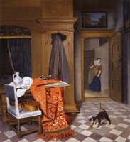 Cornelis de Man Interior with a Woman Sweeping