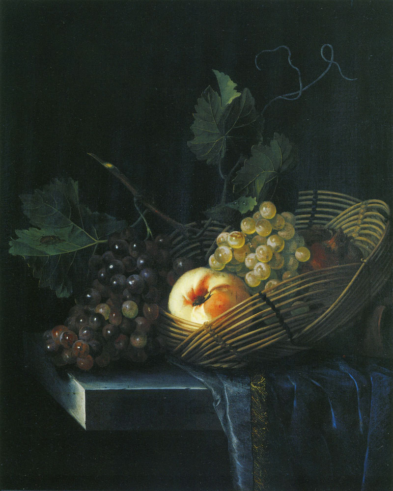 Abraham de Lust - Still Life of a Peach and Grapes