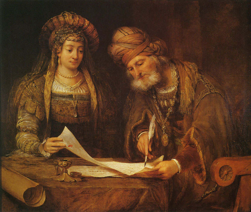 Arent de Gelder - Mardochai writing the first Purim letter